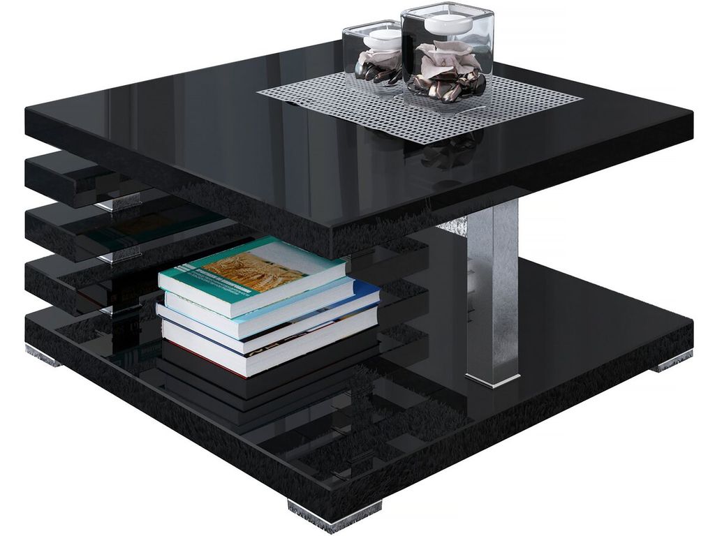 Moderner Couchtisch KYOTO Schwarz Glanz 60x60 Höhe 32 cm Kaffeetisch mit Ablageplatte | Wohnzimmertisch, Coffee Table, Kleiner Tisch, Sof