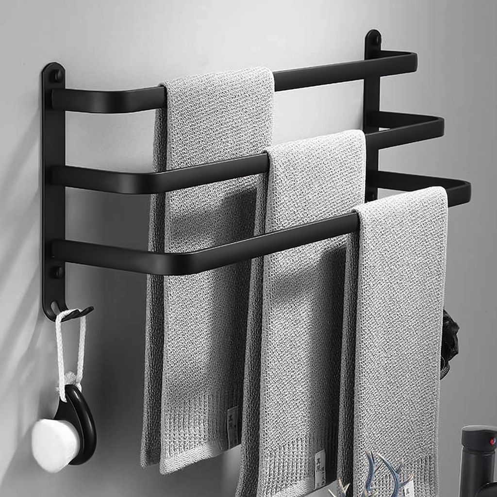 Wand-Handtuchhalter 3 gestufte Ablagen Handtuchstange Wandmontage 50cm Schwarz
