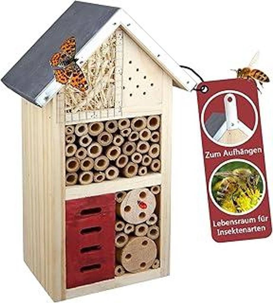 Insektenhaus – Nistkasten für Nützlinge – Höhe 26 cm – Bienenhotel Schmetterlingshaus Insektenhotel Marienkäferhaus aus Holz