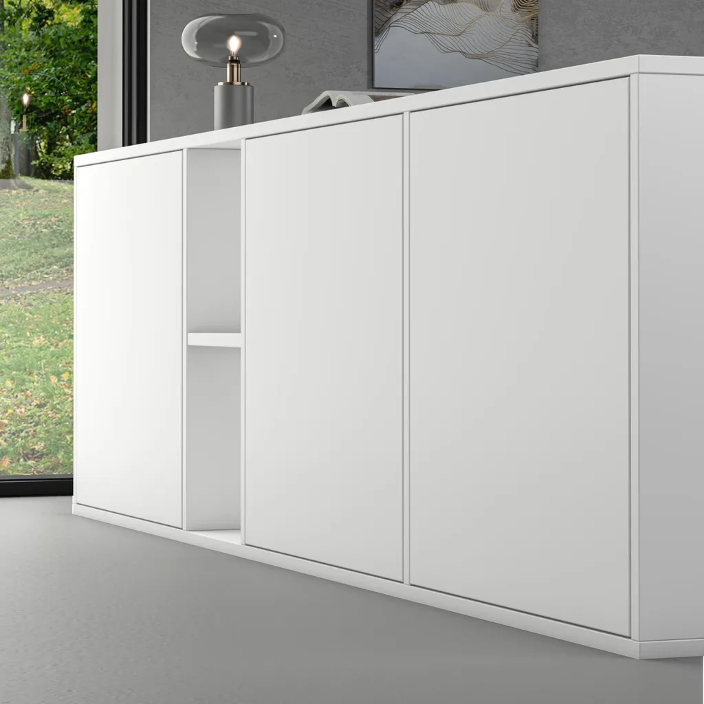 Commode de Salon Blanche 180cm Buffet de Rangement Cuisine Design Moderne - 4