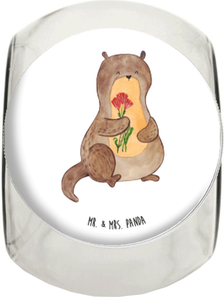 Mr. & Mrs. Panda Kaffeedose Otter Blumenstrauß XL 2000ml - Weiß - Geschenk, Seeotter See, Bonboniere, gewürzglas, Niedlich, aufbewahrungsglas, g...