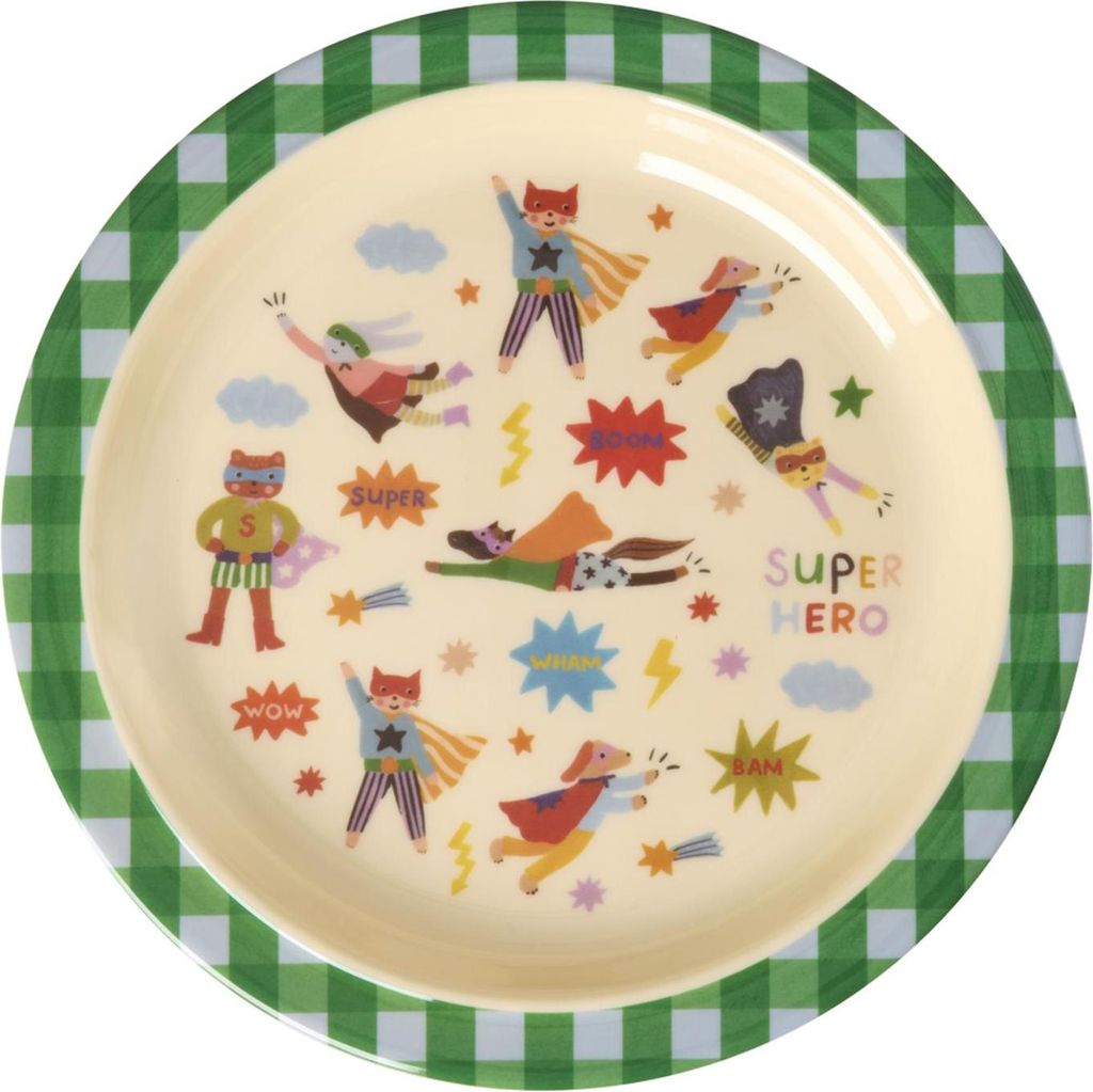 Rice Melamin Flacher Kinderteller - Super Hero Grün 350ml