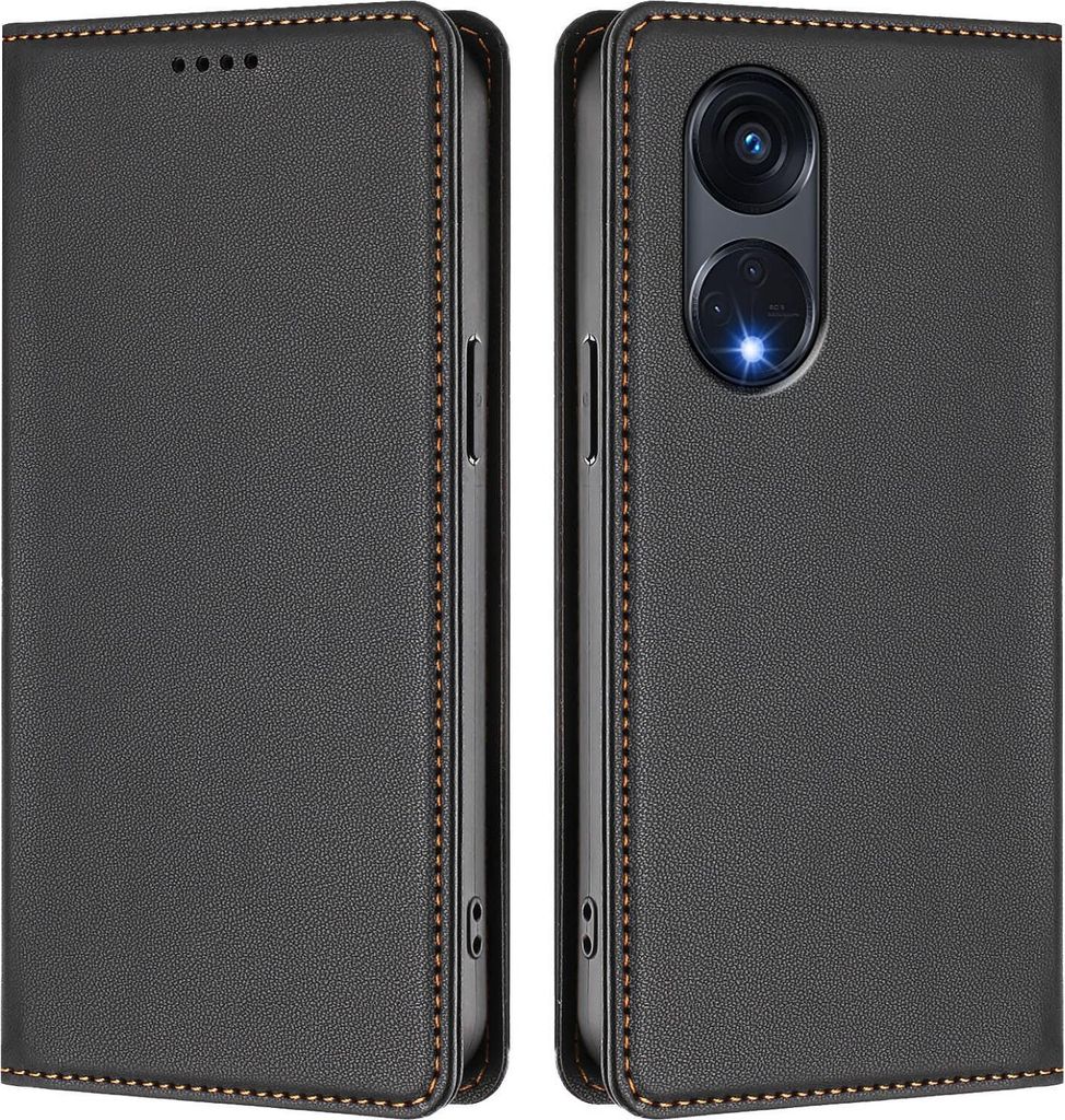 Handyhülle für Oppo Reno8 T 5G, Kunstleder Klapphülle Stoßfeste Magnetische Hülle mit Ständer Schwarz