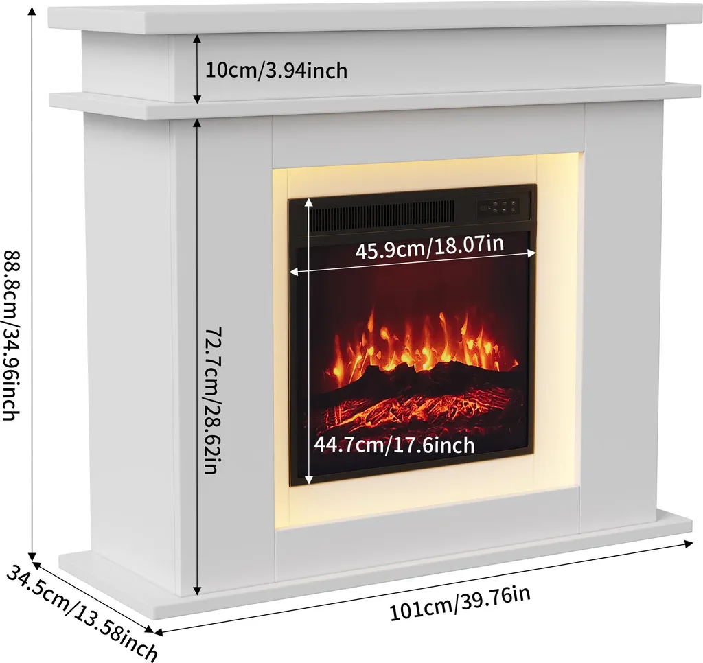 Cheminée Électrique 1500W avec Flamme 3D et Éclairage d'Ambiance LED