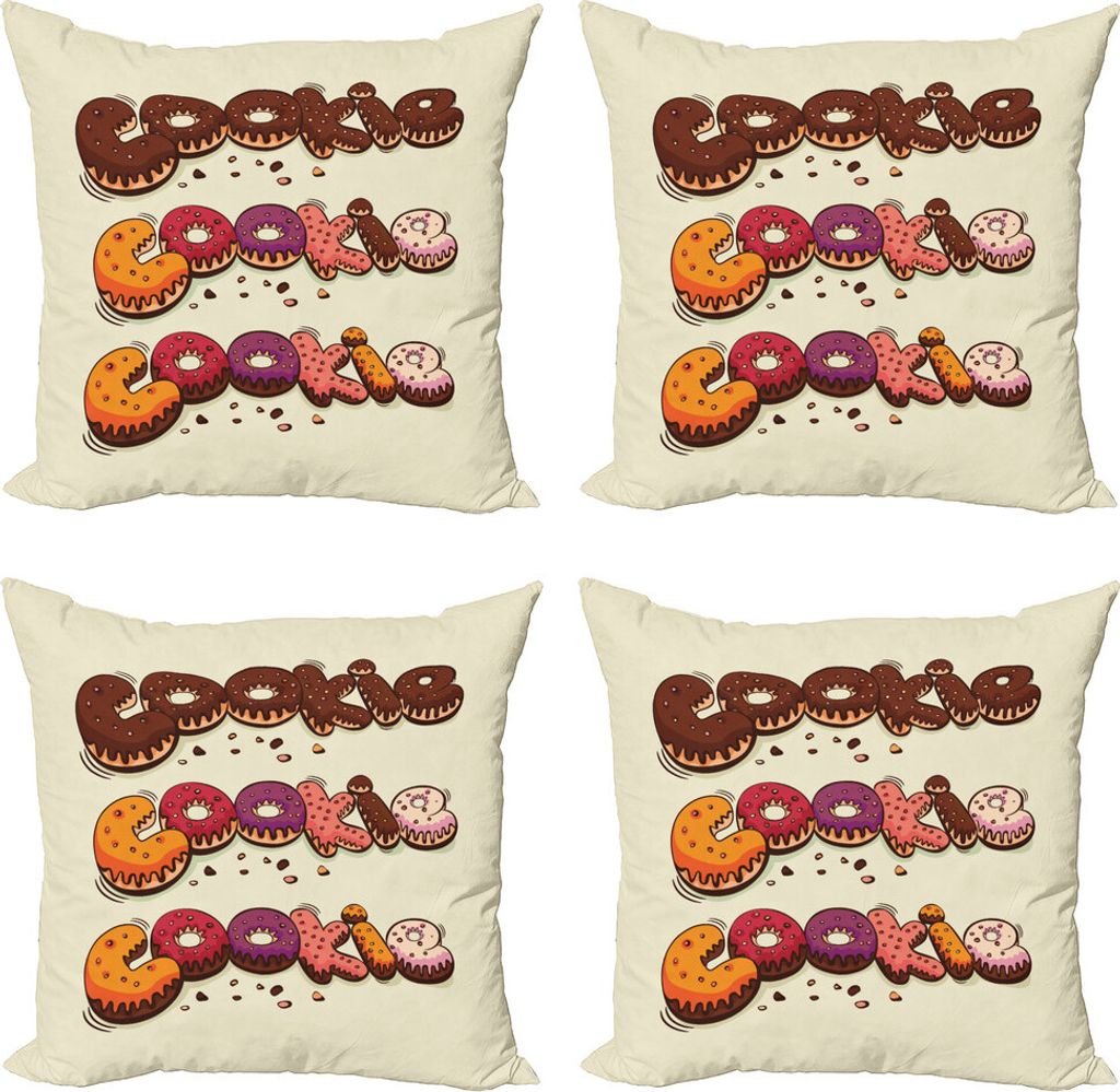 ABAKUHAUS Plätzchen Kissenbezug Set (4 Stück), Doodle Stil Bäckerei Theme, Moderner Doppelseitiger Digitaldruck, 50 cm x 50 cm, Mehrfarbig