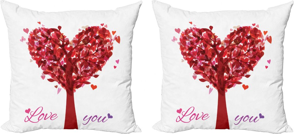 ABAKUHAUS Liebe Kissenbezug Set (2Stück), Vintage Romantik Herz, doppelseitiges Digitaldruckdekor mit Reißverschluss, 50 cm, Ruby-Rosa Lila