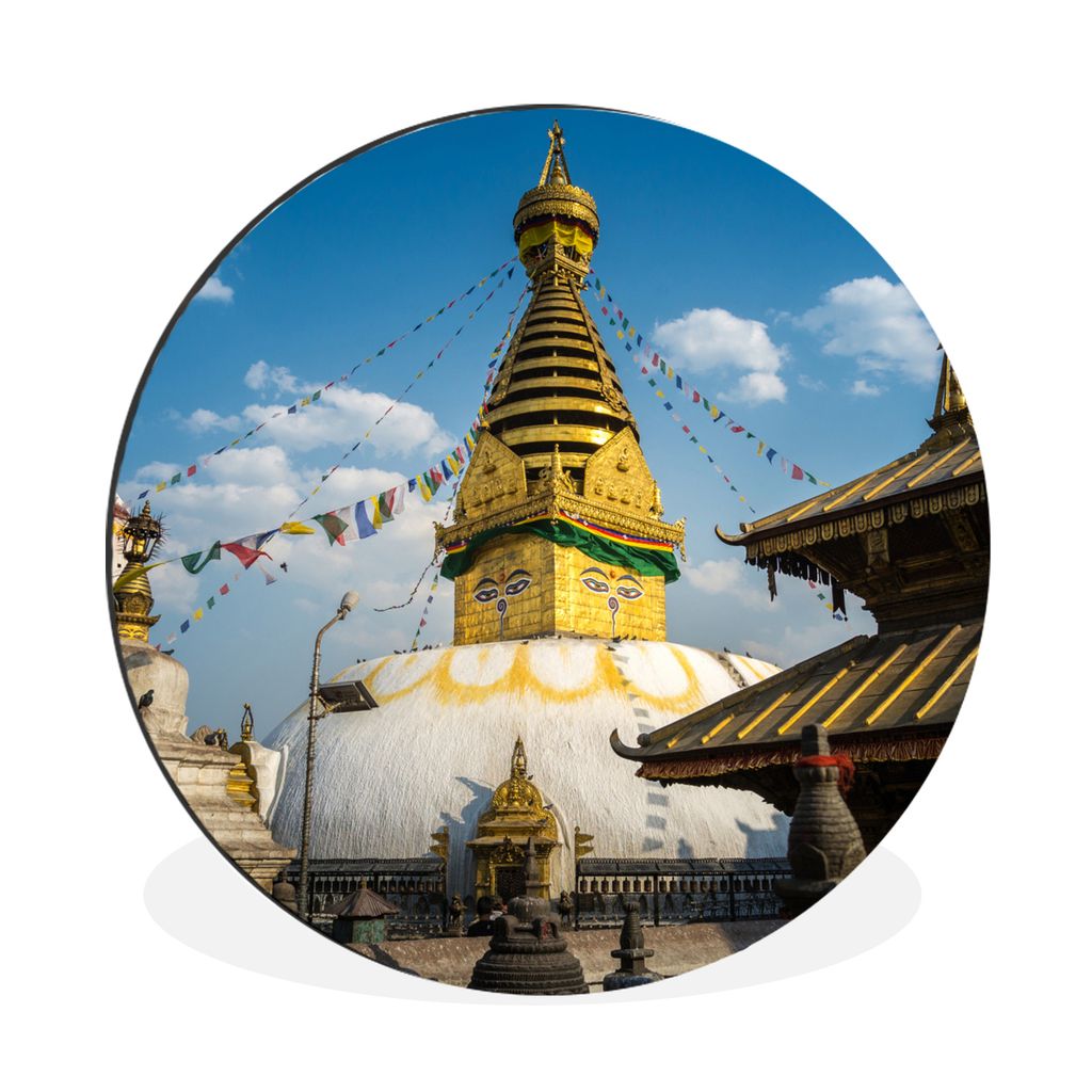 MuchoWow Aluminium Wandkreis Farbiger Swayambhutnath-Tempel in Nepal Ø 90 cm Wanddeko Modern Wohnzimmer - Mauerkreis - Wandbilder - Runde Bild -...