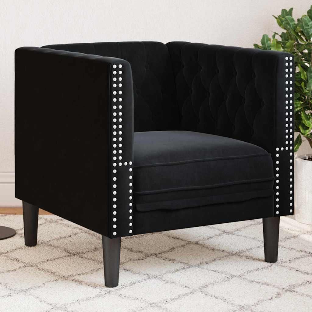 "Schlussverkauf" Wohnzimmer Couch/Sofa - mit Ergonomisches Design - Schwarz 74,5x71x70,5 cm Samt C14145
