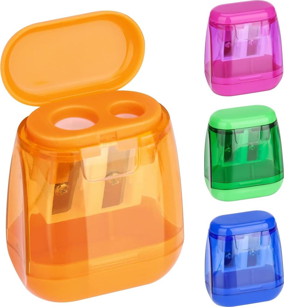 4 Stück 4 Farben Anspitzer mit Behälter,Anspitzer Kinder,Bleistiftspitzer,Bunter Doppelloch-Bleistiftspitzer und Manueller Pencil Sharpener,Oval ...