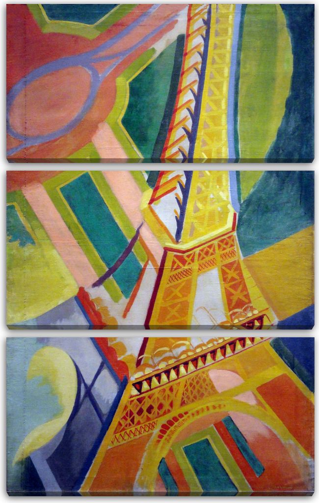 Leinwandbild 3-teilig (80x120cm): Robert Delaunay - Eiffel-Turm, echter Holz-Keilrahmen inkl. Aufhänger, handgefertigt in Deutschland