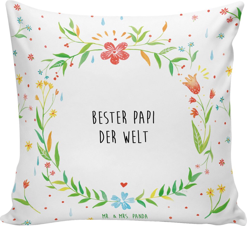 Mr. & Mrs. Panda Kissen 40x40 Papi - Weiß - Geschenk, Kleinigkeit, Sofakissen, Dankeschön, Deko, Familie, Bester, Sofa, Kuschel, Eltern
