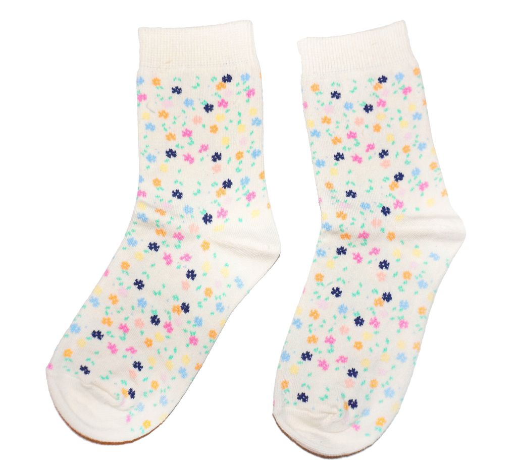Damen Basic Socken aus Baumwolle Blumen Motive Creme Sommer Größe 35-38