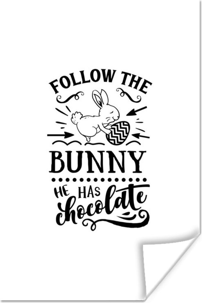 MuchoWow Poster Ostern - Zitate - Folge dem Hasen, er hat Schokolade - Osterei 20x30 cm - Papierdruck