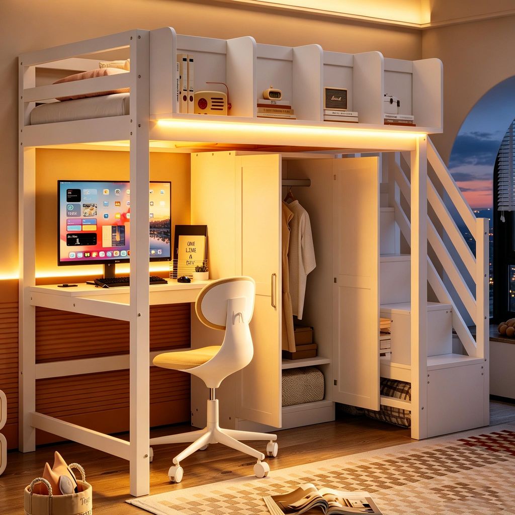 Letto a castello Flieks 90x200 cm con scrivania e armadio, Immagine del prodotto 