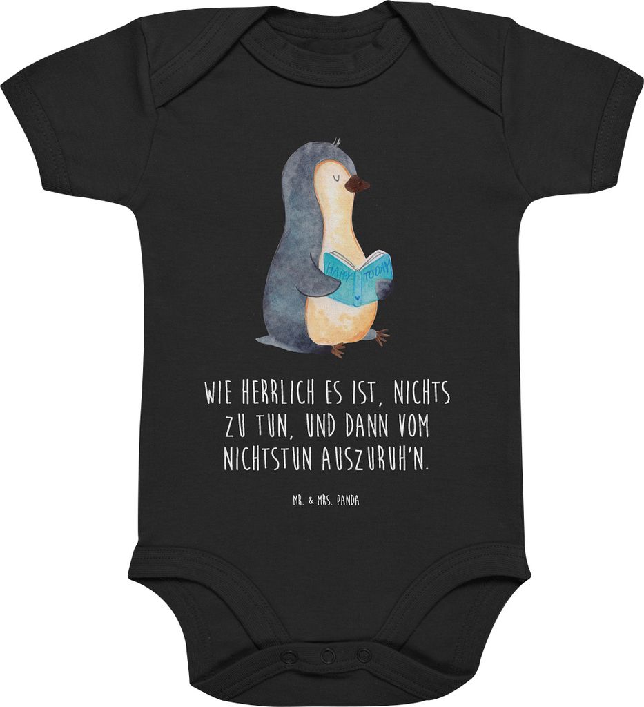 Mr. & Mrs. Panda Strampler Baby Pinguin Buch 1. - 3. Monat - Schwarz - Geschenk, Urlaub, Freizeit, overall, Babybody kurzarm, Babystrampler, Kurzar...