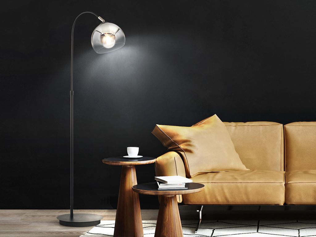 LED Bogenlampe Schwarz - Lampenschirm Rauchglas - höhenverstellbar & schwenkbar