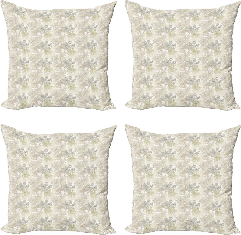 ABAKUHAUS Jahrgang Kissenbezug Set (4 Stück), Chrysanthemenmotive, Moderner Doppelseitiger Digitaldruck, 40 cm x 40 cm, Taupe Beige