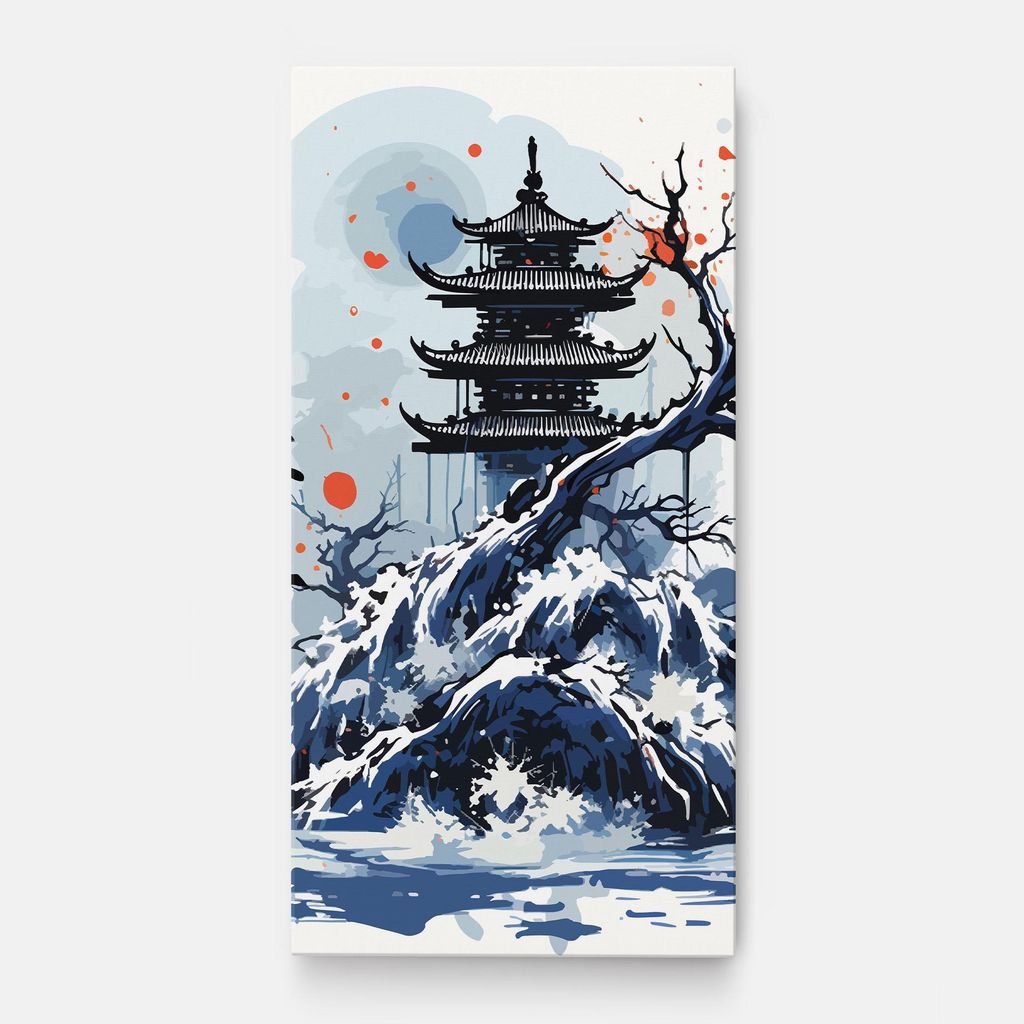 ARTHUB Leinwandbild 60x120 cm, Asiatic Winter Art | Wohnzimmerdekoration, Hängende Bilder, Wanddekoration, Heimdekoration, Moderne, Asiatisch