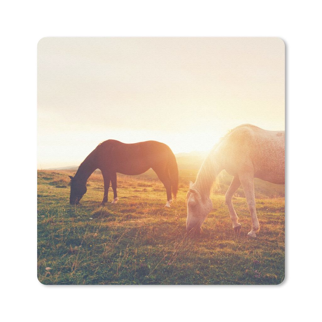 MuchoWow Mauspad Mousepad Pferde - Sonne - Tiere 30x30 cm - Mousepads - Maus Mat - Pad - Mausunterlage - Gaming