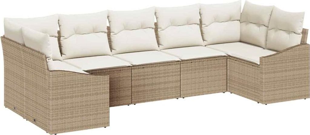 Sofa Set mit Kissen 7 pcs Beige Poly Rattan