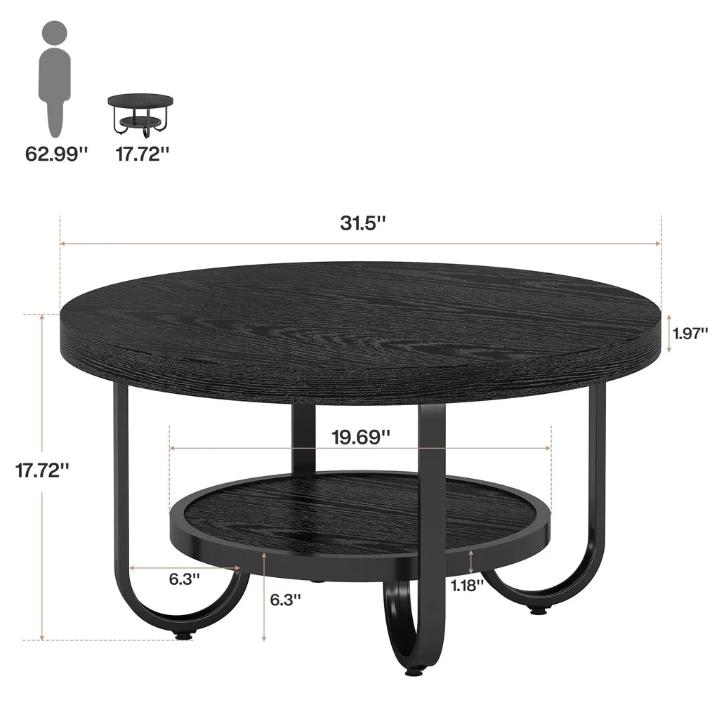 Tribesigns Tavolo Rotondo 79 cm - Complemento Arredo Industriale Nero - 6