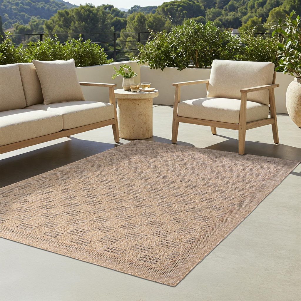 Tapiso Teppich YUCANA Outdoor Beige Balkon UV-beständig 120 x 170 cm