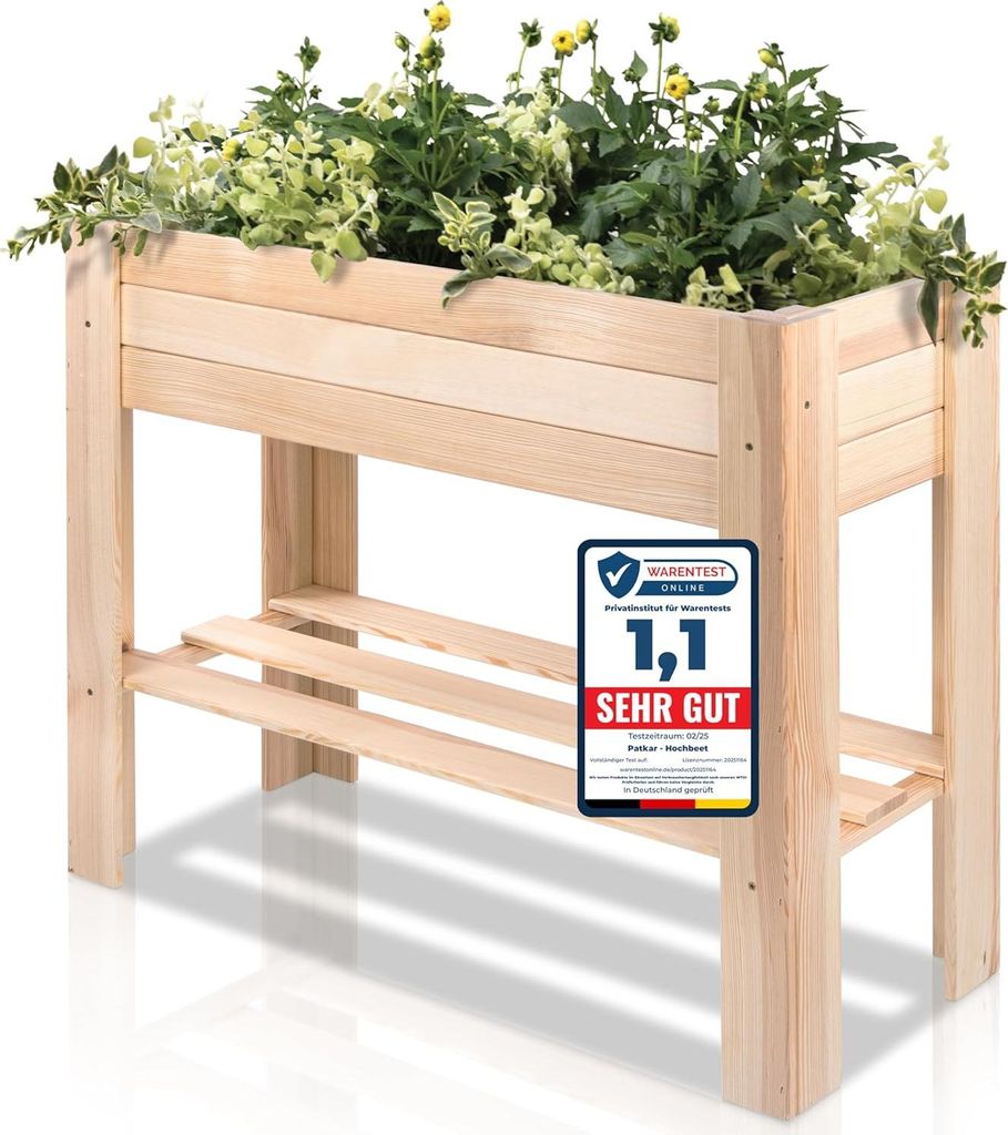 PATKAR Hochbeet aus Holz - Rückenschonende Höhe für Balkon oder Garten - Premium Pflanzkasten Kit - Kräuterbeet ( Europe) (1, Natur)