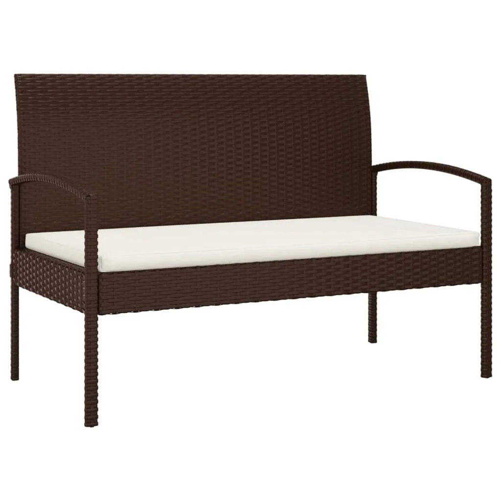 Panca da Giardino 105 cm Poly Rattan Marrone con Cuscino | Arredo Esterno