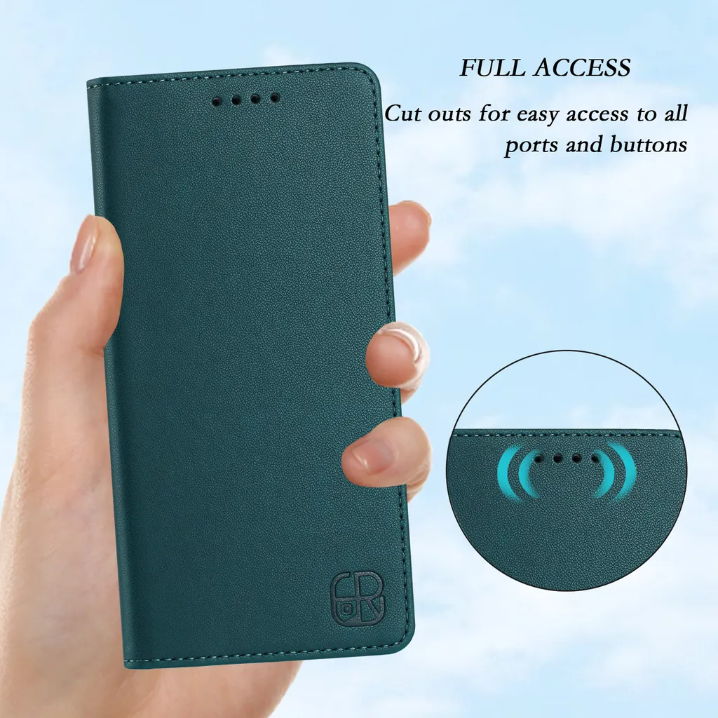 Custodia Motorola Edge 60 Pro in Pelle Verde Scuro - Flip Case Portafoglio - 7