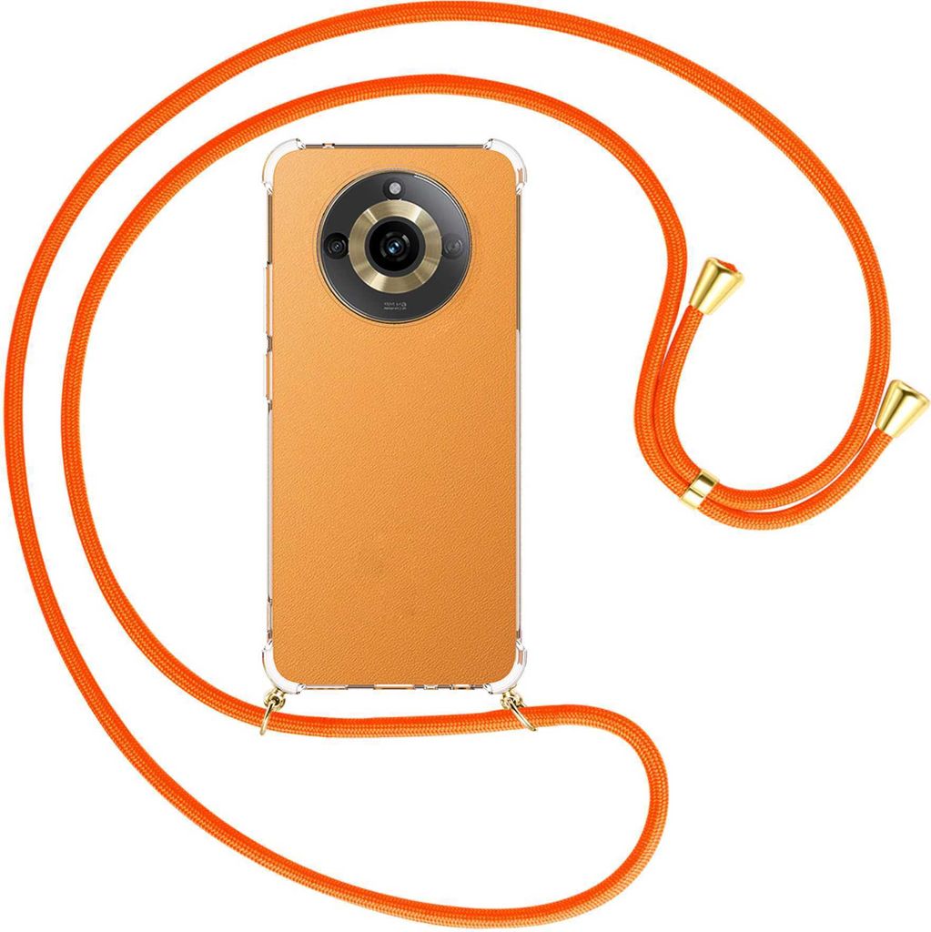 Handykette Backcover-Schutzhülle mit Band (Metall goldfarben) für Realme 11 5G (6.72'') - neonorange