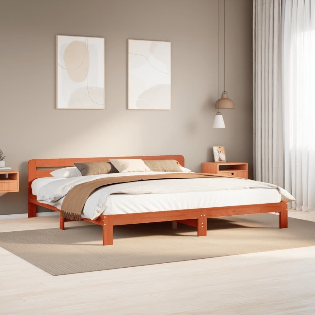 "2026 Promotion" Massivholzbett Schlafzimmer - ohne Matratze - Wachsbraun 200x200 Kiefernholz - Polsterbett CC31535