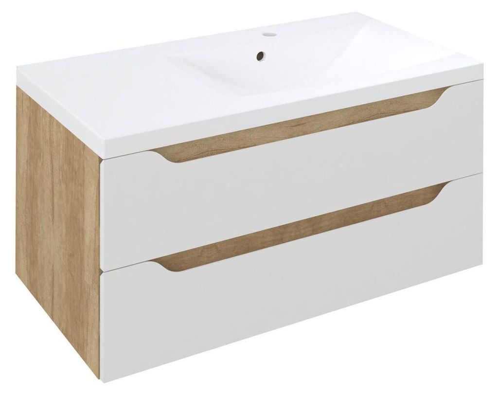 Sapho WAVE Unterschrank 89,7x45x47,8cm, rechts, weiß/Eiche Alabama
