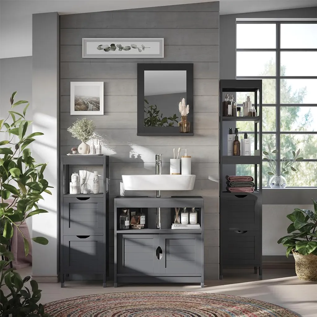 Meuble de rangement vertical de salle de bain gris anthracite Vilda