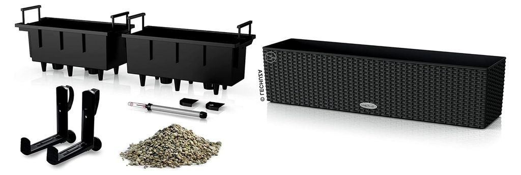 Starter Set (1x Cottage 80 Granit + 1x Balkonkastenhalter Schwarz + 12 L PON ( PON)), 81 x 25,3 x 21 cm
