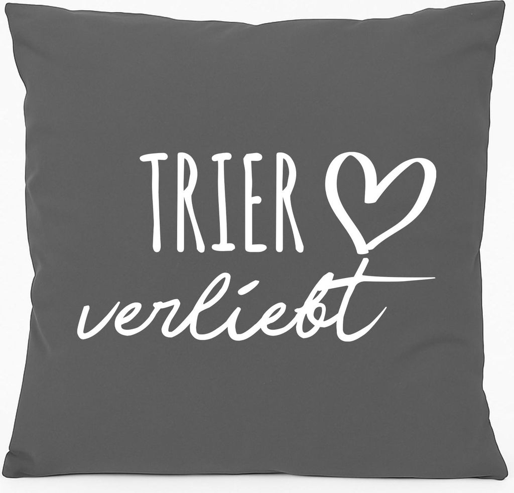 Huuraa Kissen Trier verliebt 40x40cm mit Füllung Steel Grey Baumwolle Dekokissen Geschenkidee