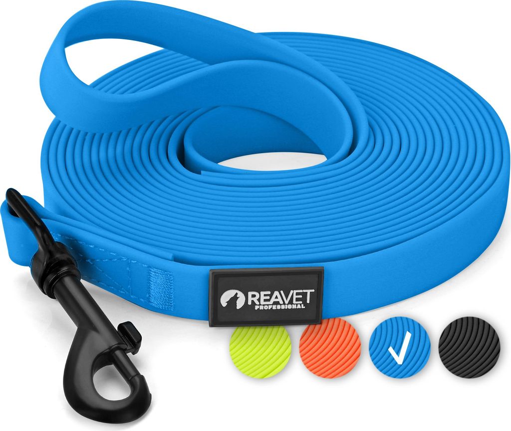 REAVET Schleppleine für Hunde 5 Meter, Blau I Robuste & wasserfeste Hundeleine lang I Übungsleine mit Griff, Trainingsleine Laufleine für große...