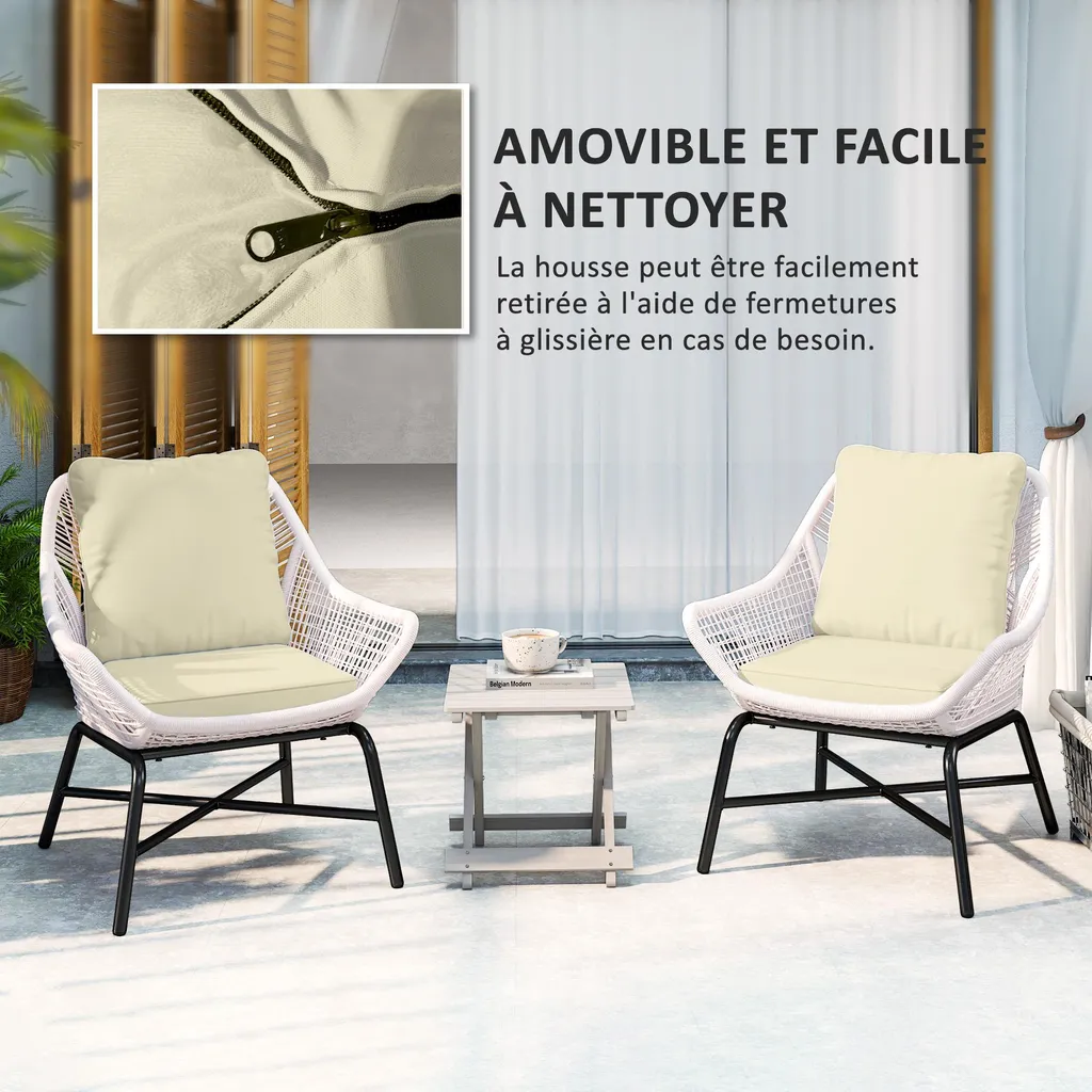 Coussin dossier et assise pour fauteuil de jardin - Confortable et crème - 6