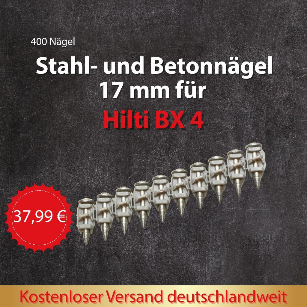 400 Stück Hochleistungsnagel für Stahl und Beton wie Hilti X-P 17 B4 MX