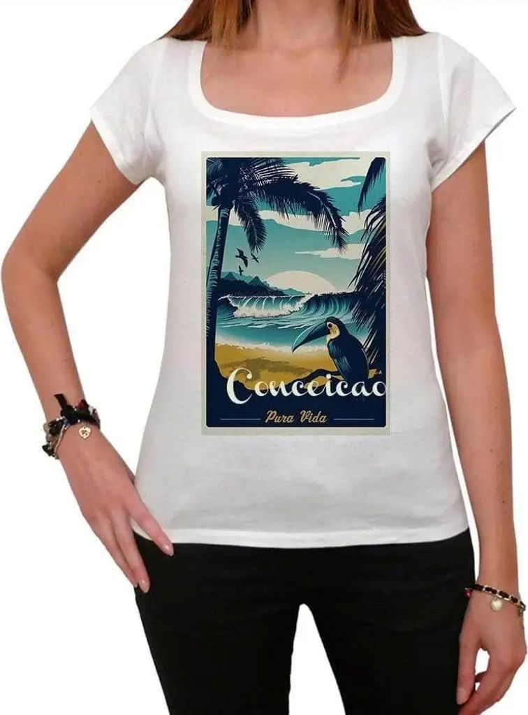 Damen Grafik T-Shirt Strand Conceicao pura vida – Conceicao Pura Vida Beach – Öko-Verantwortlich Vintage Jahrgang Kurzarm Lustige Druck Geburt...