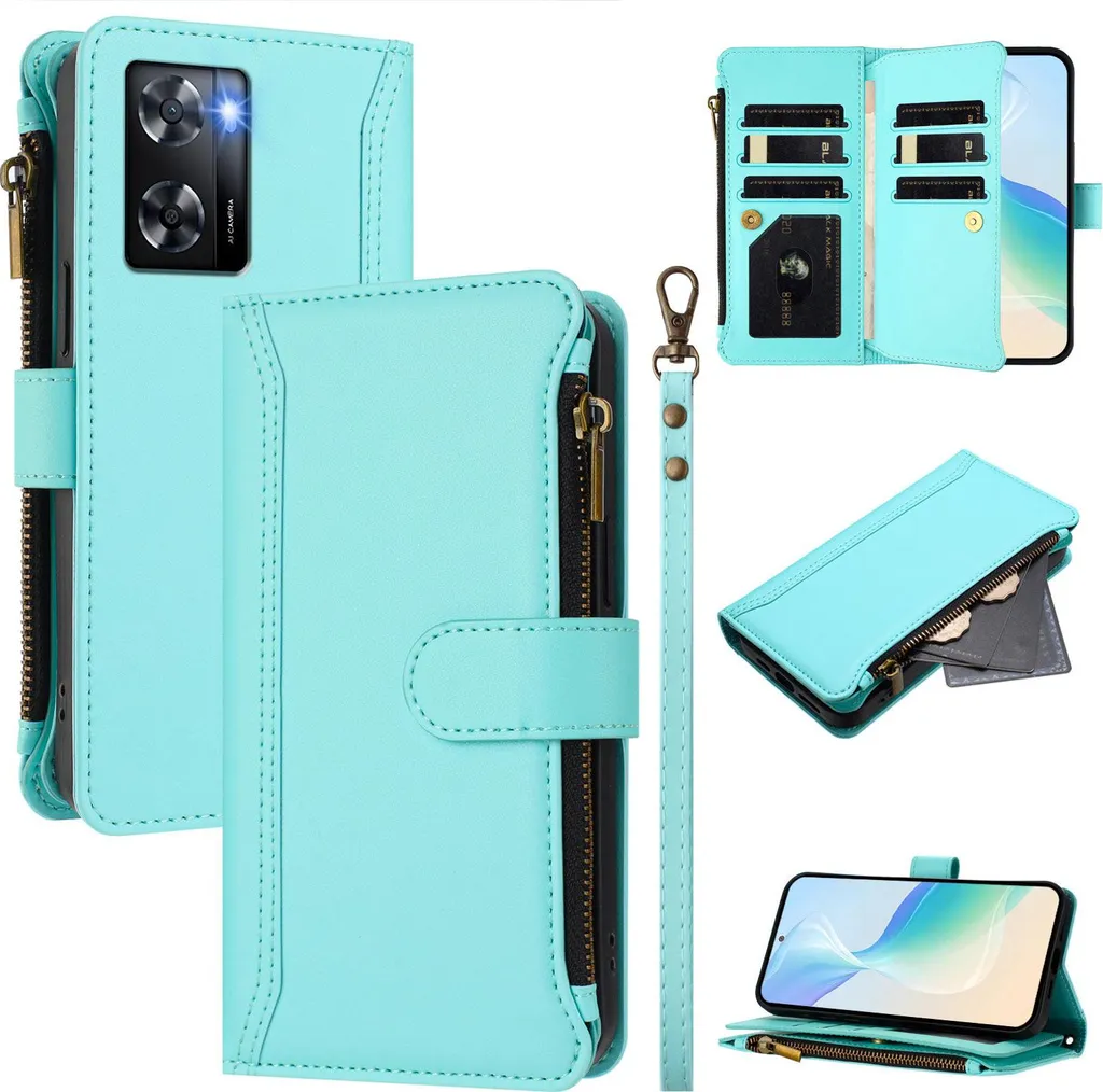 Cover Portafoglio Oppo A57 4G / A77 Zip Verde Menta | Ecopelle Soft