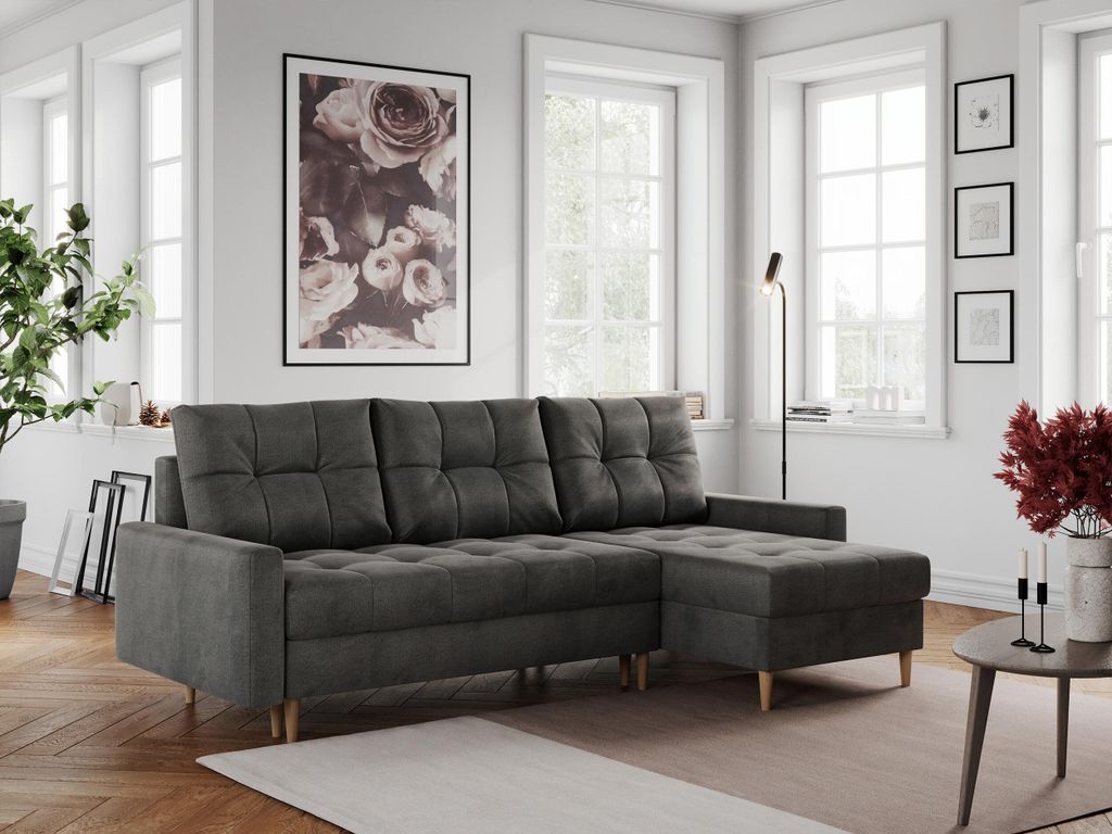 Ecksofa mit Schlaffunktion, Universal Schlafsofa - COLIN - Dunkelgrau