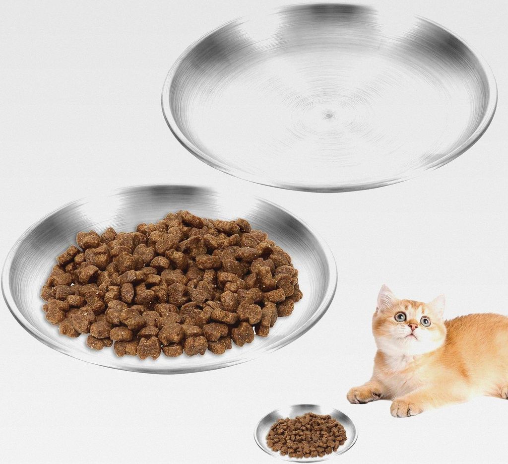 2 Stück Katzennapf Flach 20 cm Durchmesser, Edelstahl Futternapf Katze Flach, Katzenteller, Katzennapf Edelstahl, Katzenschüssel, Katzenfressnapf...