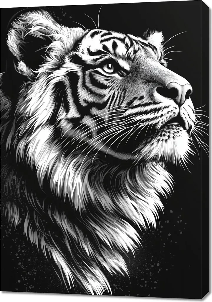 Grand Tableau Tigre 3 Noir et Blanc 70x100 cm Impression Haute Qualité