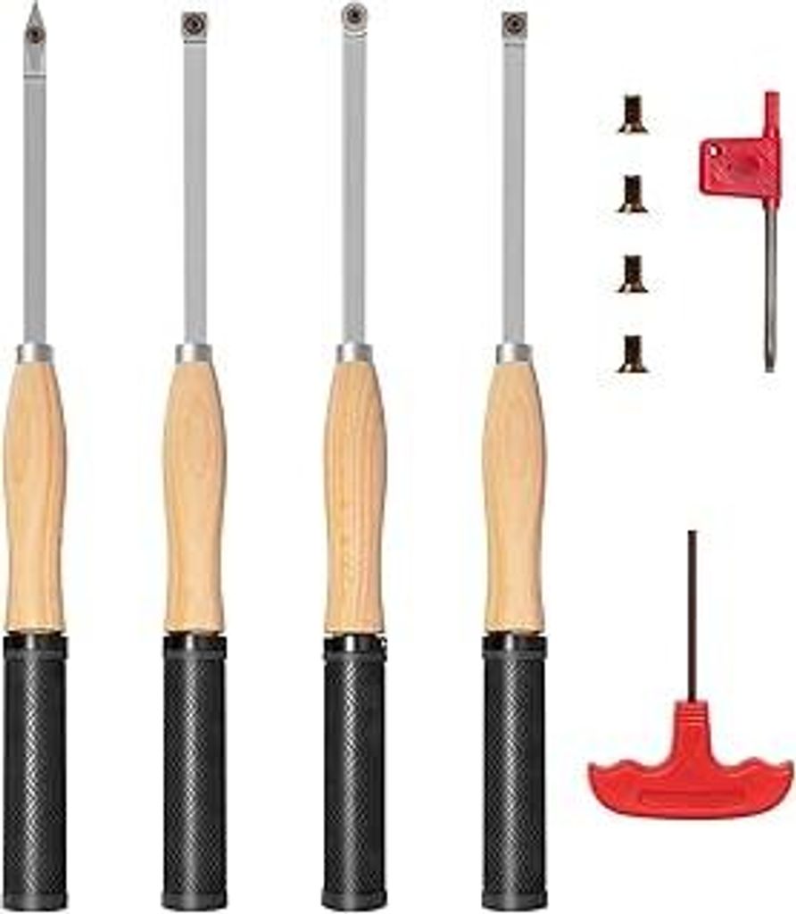 46.5cm Drechseleisen Set mit Hartmetall-Schneidplatten, 4 Stück Drechselmesser in Holzkoffer, Drechselwerkzeug-Satz für Holz(4AA)