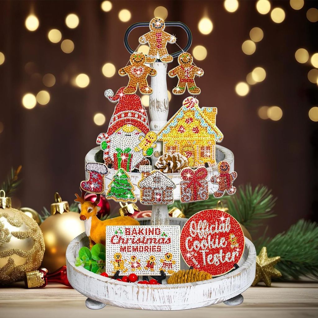 Tablett-Dekorationsset mit mehrstufigen Weihnachtsdiamanten Produktbild 