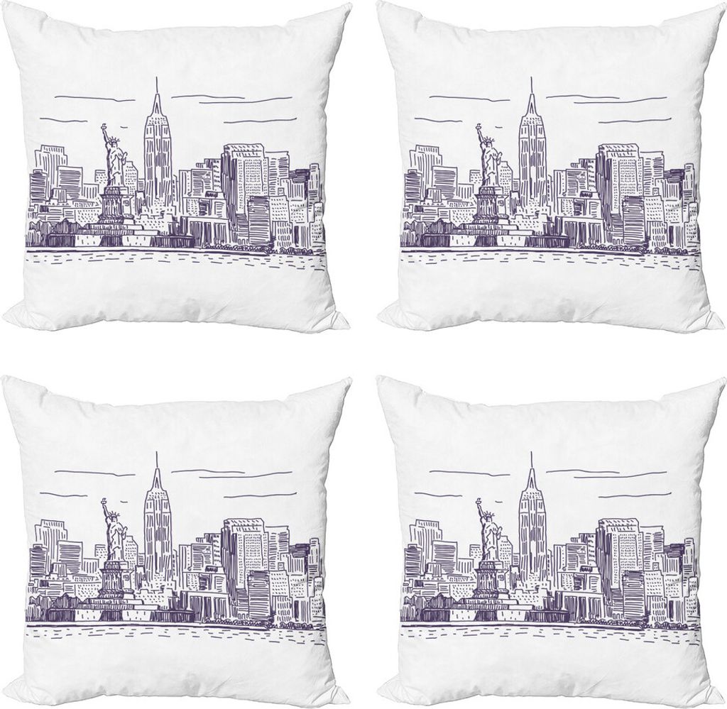 ABAKUHAUS New York Kissenbezug Set (4 Stück), Flüchtiges NYC Insel, Moderner Doppelseitiger Digitaldruck, 40 cm x 40 cm, lila Weiß