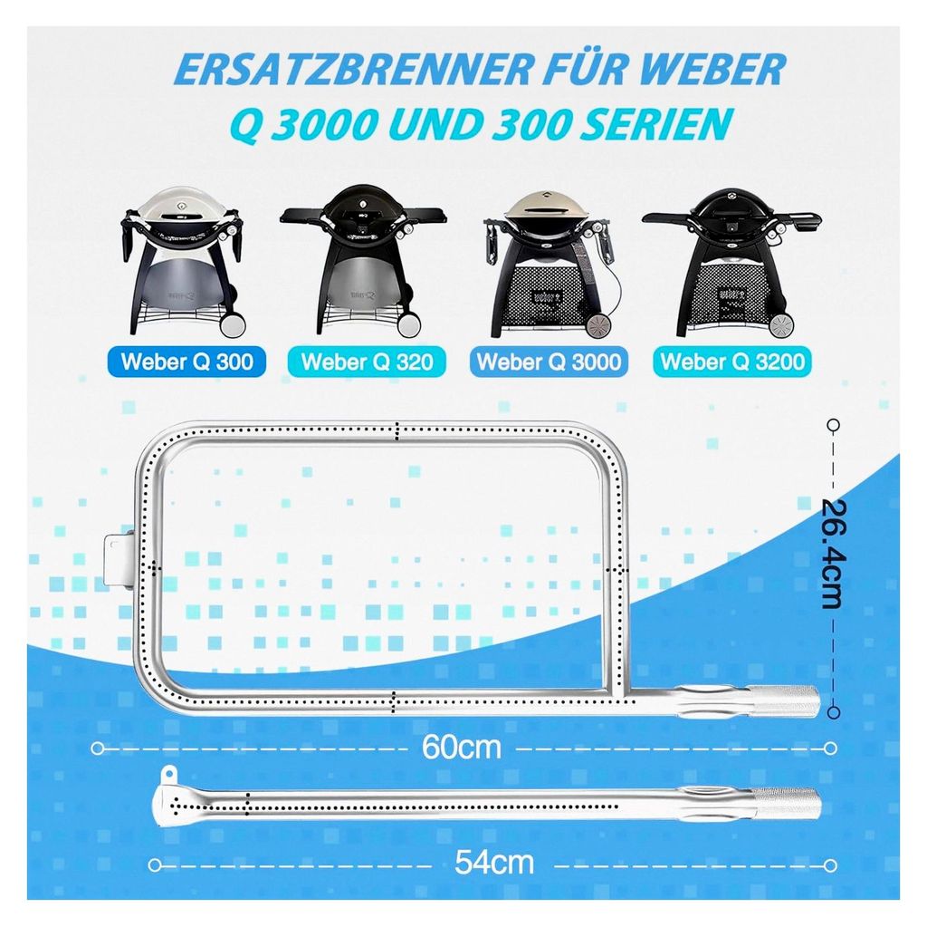 Edelstahlbrenner für Weber Q300, Q320, Q3000, Q3200 Gasgrills