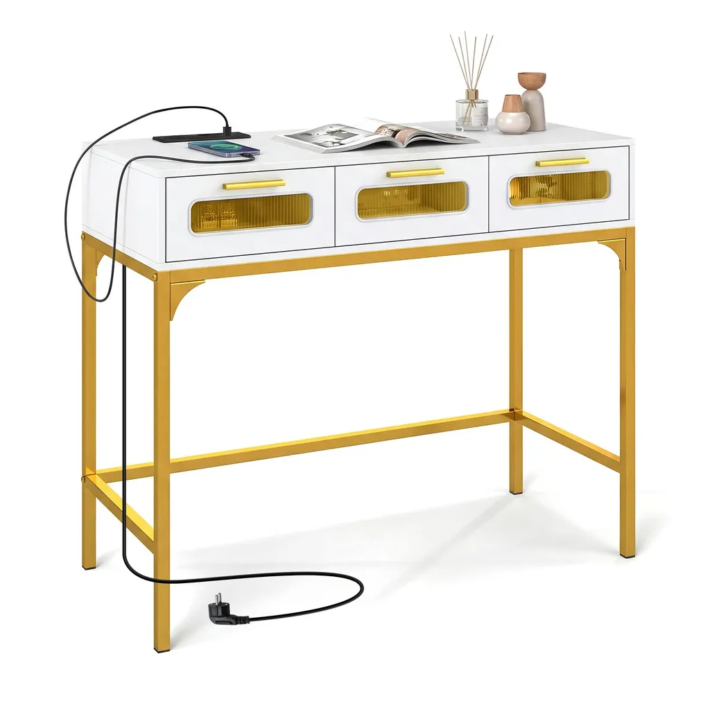 Table d'entrée étroite avec station de recharge et LED 90x40x75 cm