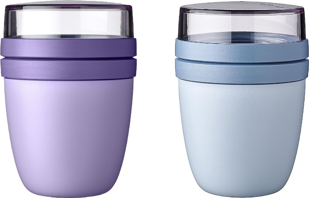 Mepal | Lunchpot Ellipse Mixed | Vivid Lilac + Nordic Blue | Müslibecher to go | Joghurt & Müsli getrennt | 500 ml + 200 ml | Gefrierschrank, Mik...
