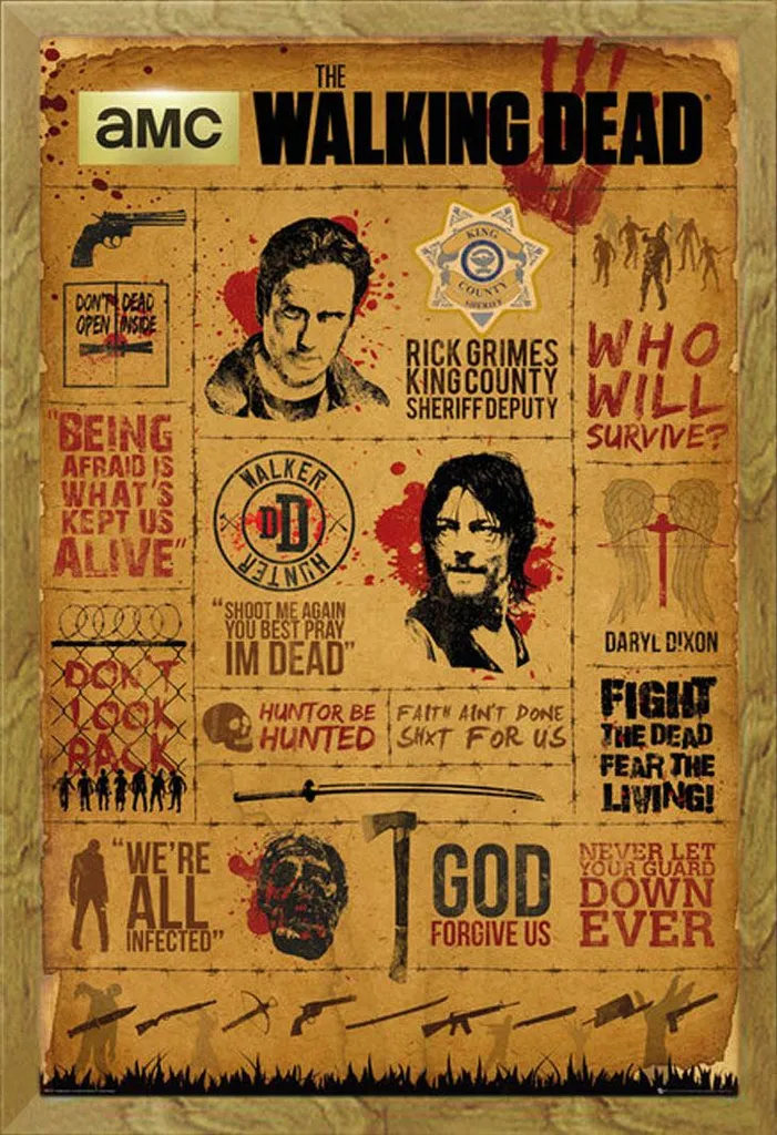 The Walking Dead Poster Infografica + Cornice Shinsuke Rovere Maxi MDF